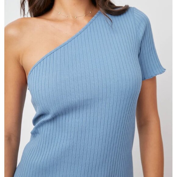 NEW Rails Rania Dress Blue One Shoulder Ribbed Comfortable Shift Midi Dress M - Picture 3 of 13